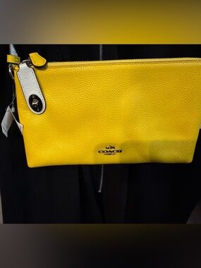 Coach Yellow/White Pebbled Leather Crossbody with Detailed Zip Lock